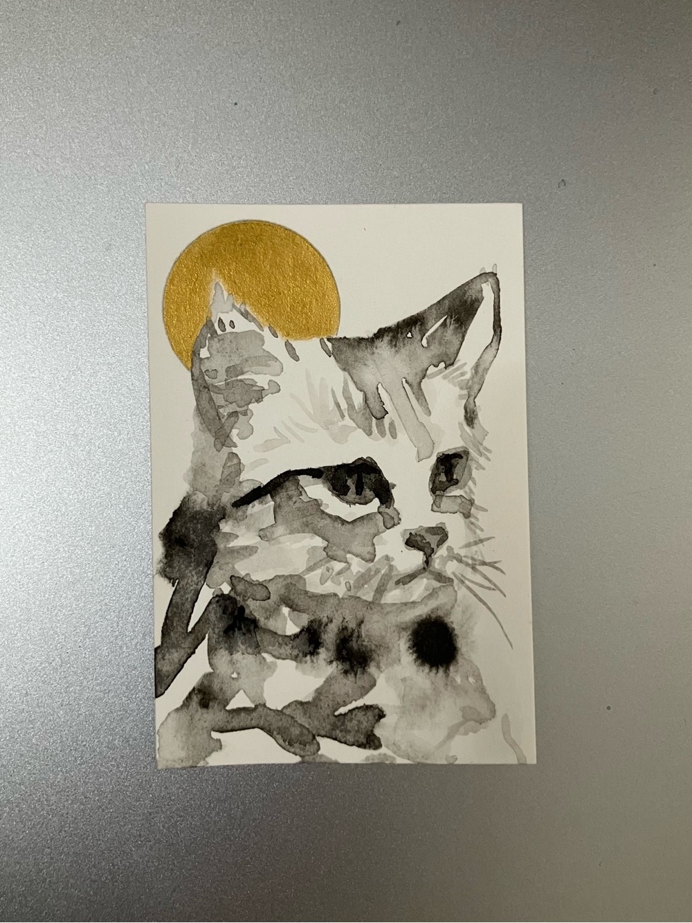 ORIGINAL kitten painting cat art miniature realism artwork sumi-e USA